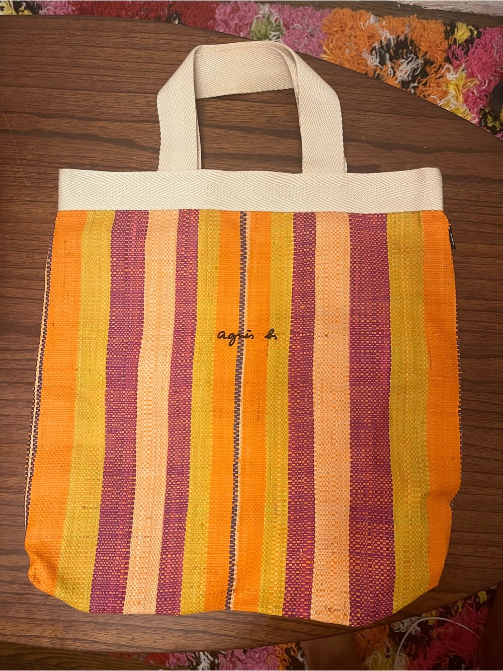 Agnes B. Striped Orange & Pink Canvas Tote